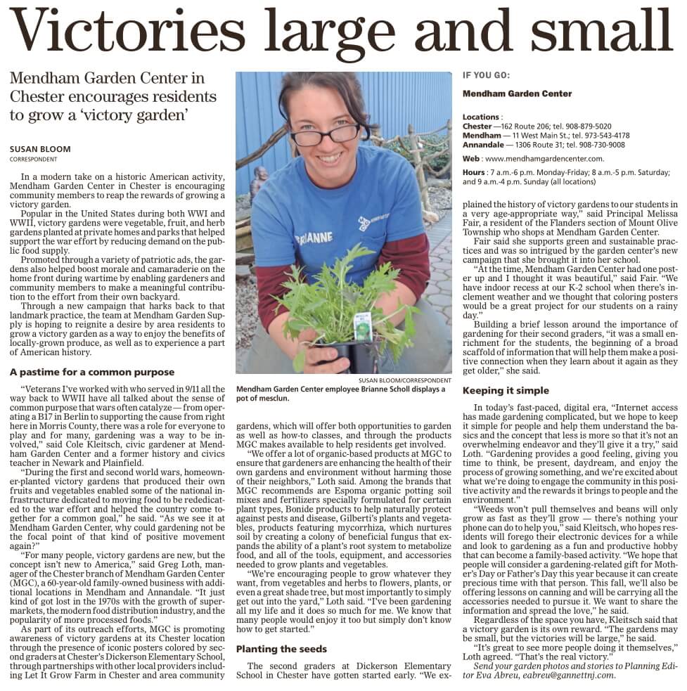 garden center Chester NJ victory garden article