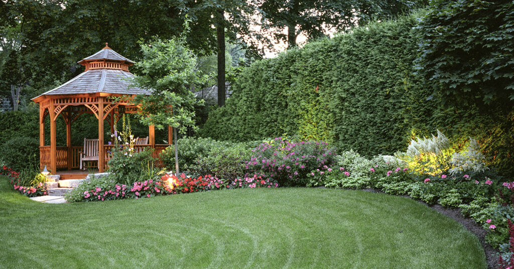 Healthy Lawn with gazebo and hedge