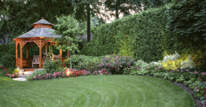 Healthy Lawn with gazebo and hedge