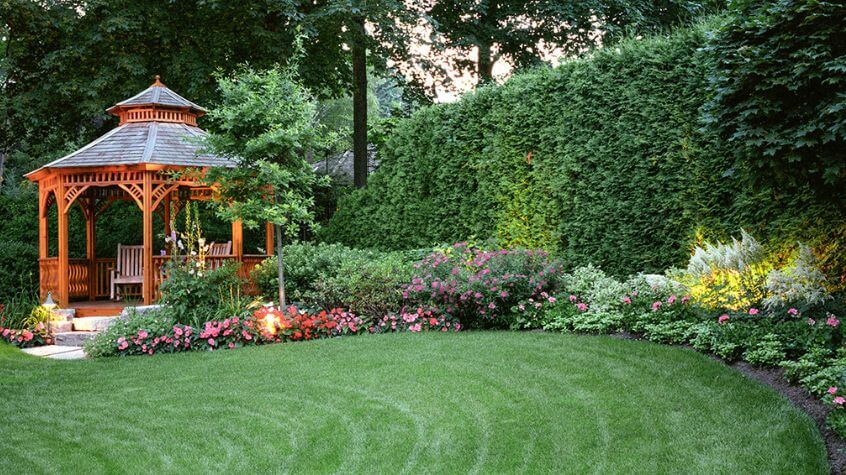 Healthy Lawn with gazebo and hedge