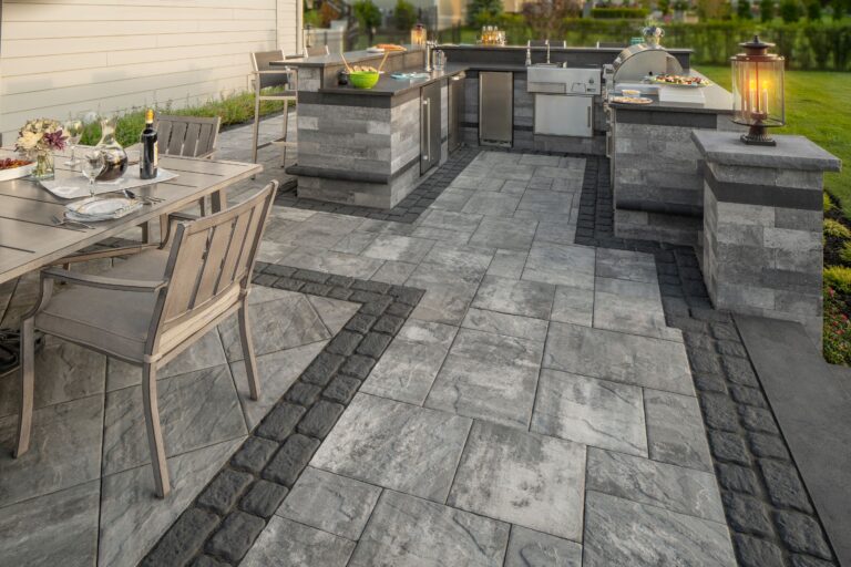 Stone pavers for outdoor patio and grill